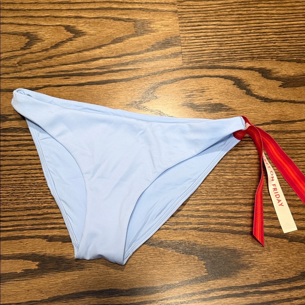 Left On Friday Light Blue Bikini Bottom with Red Accent